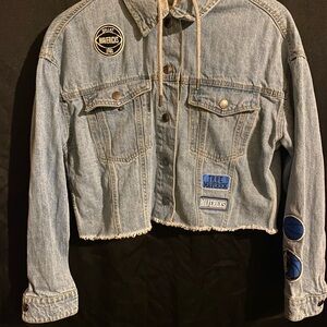 Wear by Erin Andrews Dallas mavericks Hooded Full-Button Cropped Denim Jacket